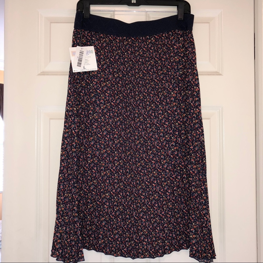 BNWT LuLaRoe Jill Skirt Size L Navy & Floral Print